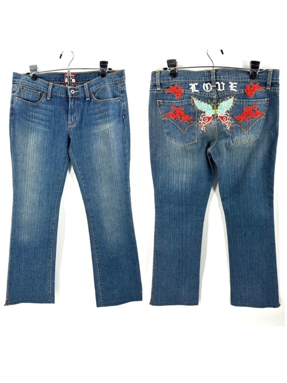 People For Peace Jeans Womens 31 Embroidered Y2L Low Rise Butterfly Fairy Whimsy